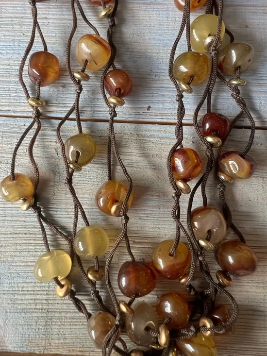 Cookie Lee Agate Beaded Necklace – Multi Strand Brown & Amber Tones - Picture 11 of 13